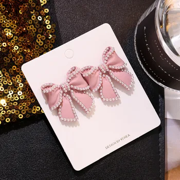 1 Pár kórejských Roztomilý Náušnice Luxusný Romantický Smalt Pearl Luk Bowknot Motýľ Stud Náušnice, Party Doplnky, Darčeky pre Ženy