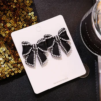 1 Pár kórejských Roztomilý Náušnice Luxusný Romantický Smalt Pearl Luk Bowknot Motýľ Stud Náušnice, Party Doplnky, Darčeky pre Ženy