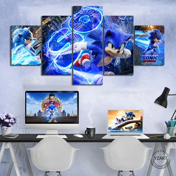 5 ks Sonic The Hedgehog Filmový Plagát Umelecké Plátno Obrazy HD Cartoon Stenu, Obraz Domova,bez rámu