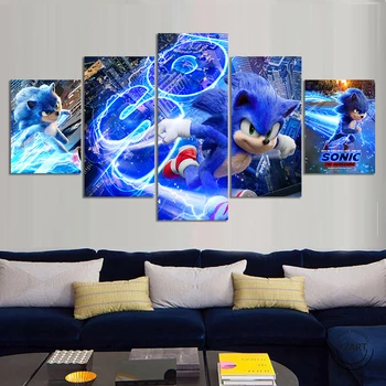 5 ks Sonic The Hedgehog Filmový Plagát Umelecké Plátno Obrazy HD Cartoon Stenu, Obraz Domova,bez rámu