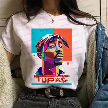 Móda Tupac Shakur t shirt ženy harajuku zábavné 2pac olejomaľba T-shirt Bežné Krátke Rukávy Hip Hop Koruny grafické Topy Tees