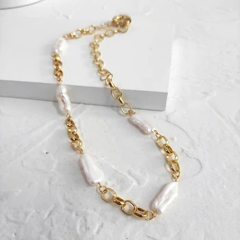 Peri'sBox Zlato Robustný Reťazca Barokový Perlový Náhrdelník Reálne Sladkovodné Perly Náhrdelníky pre Ženy Mosadz Reťaze Šperky 2020 Hot