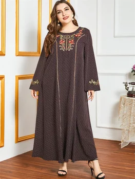 Siskakia Jeseň 2020 Maxi Šaty Žien Black Etnických Dot Kvetinové Výšivky O Krk Dlhý Rukáv Skromné Moslimských Arabčina Turecko Oblečenie
