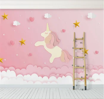 Xuesu Ružové oblaky sen jednorožec hviezdy princezná deti miestnosti pozadí nástennú maľbu vlastné foto tapety na stenu