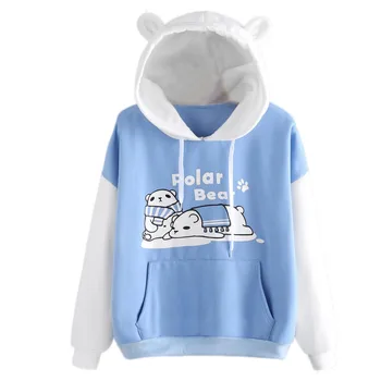 Mikina hoodies Ženy 2020 Patchwork mačka ucho, Dlhý Rukáv Polar Bear SPP Tlač Klokan Kapucňou pulóvre Jeseň jar moletom