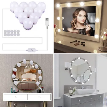 Hollywood Zrkadlo Osvetlenie LED nastaviteľné Svetelné súpravy Márnosť make-up pre steny bielizníka kúpeľňa s Dotykový Stmievač a 5V USB konektor v