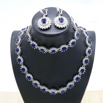 Šperky Sady pre Ženy Kvet Tvar Kráľovská Modrá Semi-drahé Strieborná Farba Náhrdelníky Náušnice, Náramok Svadobné Svadobné Šperky