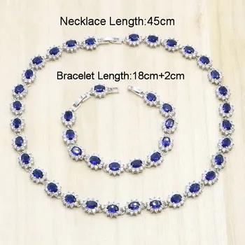 Šperky Sady pre Ženy Kvet Tvar Kráľovská Modrá Semi-drahé Strieborná Farba Náhrdelníky Náušnice, Náramok Svadobné Svadobné Šperky