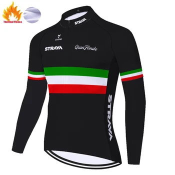 2021 STRAVA camiseta ciclismo Zimné Thermal Fleece cyklistický dres s dlhým rukávom Požičovňa roadbike cyklistický dres mužov
