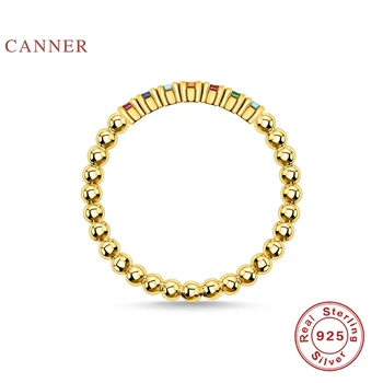 CANNER Iny Mini Dot Farebné Kamenný Kruh S925 Mincový Striebro Luxusne Jemné Šperky Prstene Pre Ženy Anillos Svadobné Bague Bijoux