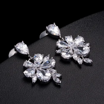 CZ Kryštálmi Kvet Dizajn Drop Náušnice Pre Ženy Fashion Party Šperky, náušnice kameň