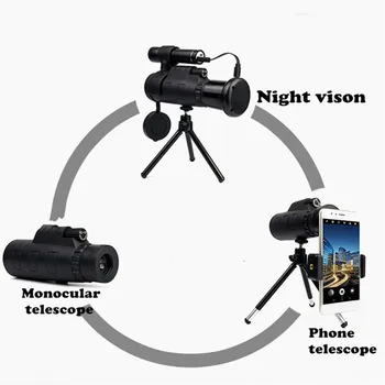 Digitálny výkonný infračervený nočný pozorovací ďalekohľad Monokulárne 40X60 Zoom Monokulárne pre Smartphone s statív