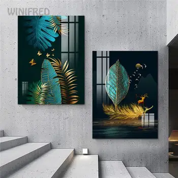 3 Panely Lacné Plátno Umenie, Maľovanie Plagátu Zelenej A Zlatej Nepremokavé Wall Art Obraz Obývacia Izba Nordic Domova Výtlačkov