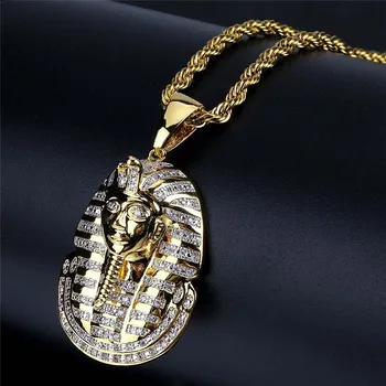 Nový Príchod Hip Hop Šperky Ľadový Z Egyptského Faraóna Prívesok Náhrdelník Zirkón Kúzlo Zlata Reťazca pre Mužov