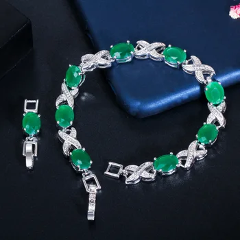 PANSYSEN Ročník 18 CM Luxusné Emerald Náramky pre Ženy Výročie 925 Strieborné Šperky, dámske Kúzlo Náramok Jemné Šperky Darček