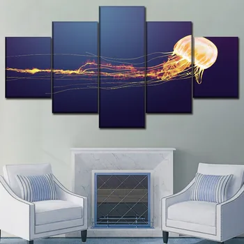 Plátno Maľby Nástenné Art HD Vytlačí Obrázok Domova Rámec 5 Kusov Medúzy Zvierat Plagát Moderné tlačiarne Typu umelecké Diela