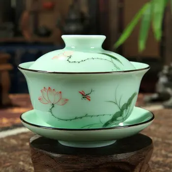[GRANDNESS] Longquan Gaiwan Nastaviť Porcelánovú Šálku Čaju Handpainted Kvetinový Sancai Šálku Čaju 170 ml