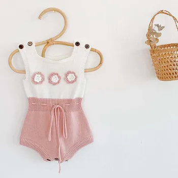 Jeseň Dieťa Romper Pletené Ručne Romper Kvety Dizajn Baby Detská Celkový Dizajn Oblečenie Todder Oblečenie Romper