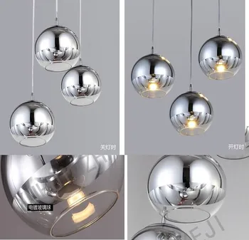Meď /strieborné Zrkadlo Loptu Lesk Luster LED Prívesok Svete, Zrkadlo, Sklo Loptu Bubliny Lampa Vianočné Svietidlo