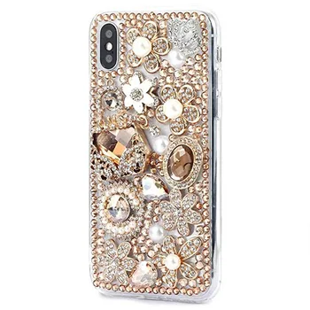 Luxusné Módne Plný Bling Gold Crystal Diamond Kvet Kabelka puzdro Pre Iphone 12 Mini 11 Pro XS Max XR X 8 7 6 6 Plus SE