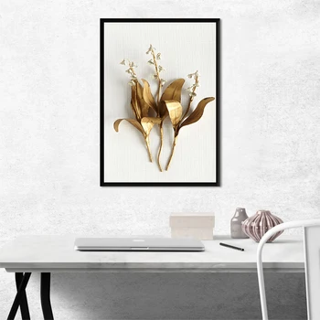 Veľké Plátno na Maľovanie 3D Troch-dimenzionální Zlaté FlowerWall Obrázky pre Obývacia Izba Známeho diela Tlač Plagátov Č Rám