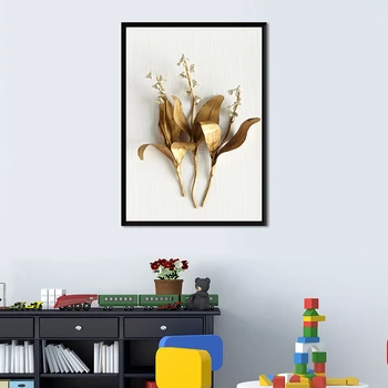Veľké Plátno na Maľovanie 3D Troch-dimenzionální Zlaté FlowerWall Obrázky pre Obývacia Izba Známeho diela Tlač Plagátov Č Rám