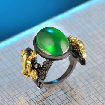 Kinel 2021 Nové Módne Zeleného Kameňa Krúžok Pre Ženy Kolokačných Zlato 3D Žaby Zvierat Krúžok Vintage Svadba Šperky Drop Shipping