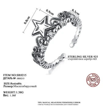 CZCITY Trendy Skutočné 925 Sterling Silver Otvoriť Prstene pre Ženy Star Dizajn Prst Vintage Krúžky Výročie Jemné Šperky anelli