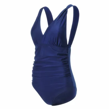Plus Veľkosť jednodielne Plavky Ženy Plavky Solid Black V Krku plavky 4XL celé plavky s uväzovaním za Červenú Kombinézu Modrá Trikini 2018