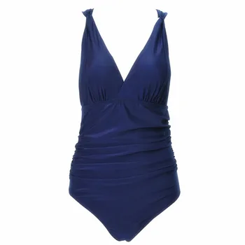Plus Veľkosť jednodielne Plavky Ženy Plavky Solid Black V Krku plavky 4XL celé plavky s uväzovaním za Červenú Kombinézu Modrá Trikini 2018