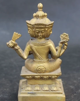 Xd 003311 Tibete Budhizmus Bronz Namgyalma & Ushnishavijaya Buddha 3 Hlavu, 8 Zbrane Socha