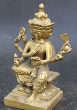 Xd 003311 Tibete Budhizmus Bronz Namgyalma & Ushnishavijaya Buddha 3 Hlavu, 8 Zbrane Socha