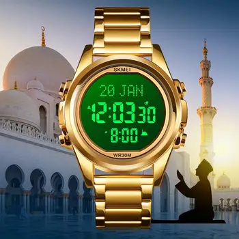 SKMEI 1667 Moslimských Sledovať Qibla Čas Pripomienka Nmane Displej Qibla Kompas Relibious Mesiac/Deň Náramkové hodinky pre Moslimské Deti Ramadánu