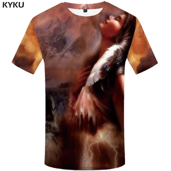 KYKU Indiáni Tričko Mužov Znak T Shirt 3d Sky Hip Hop Tee Zábavné Tričká Vojny Tlačiť T-shirt Anime Pánske Oblečenie Letné Topy