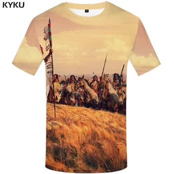 KYKU Indiáni Tričko Mužov Znak T Shirt 3d Sky Hip Hop Tee Zábavné Tričká Vojny Tlačiť T-shirt Anime Pánske Oblečenie Letné Topy