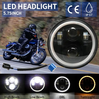 Biela DRL Vysoká Nízka Lúč Halo Projektor LED Reflektor 5.75 Palca na Sportster Iron 883 Dyna Triple Wide Glide Low Rider