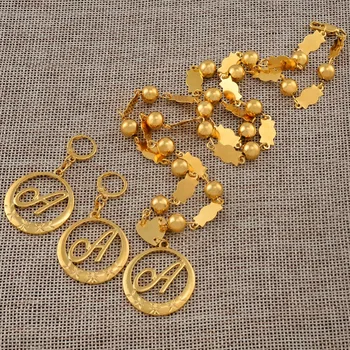 Anniyo Cursive Písmená Zlatá Farba Prívesok Počiatočné Reťazca pre Ženy Loptu Korálky Náhrdelníky anglický List Šperky Žien #135006