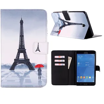 Smart Case Pre Samsung Galaxy Tab 4 7.0 T230/ T231/ T235 Kryt Cartoon Veža PU Kožené, Silikónové Stojan Peňaženky Flip Tablet Prípadoch
