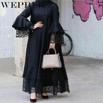 WEPBEL Ženy Abaya Korán Moslimských Kaftan Hidžáb Burqa Čipky Dlhý Rukáv Islamskej Maxi Šaty