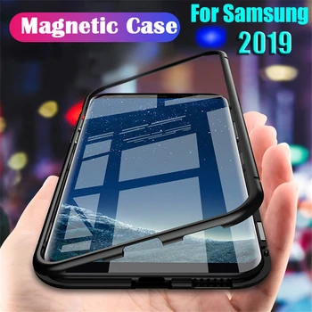Magnetické puzdro Pre Samsung Galaxy A70 A60 A40 A50 A30 A10 S10e s rezacím zariadením S10 5G Plus Lite Číre Sklo Kovový Kryt Pre Galaxy M30 M20 M10