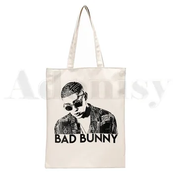 Hip Hop Populárnej Hudby Zlých Bunny Jednoduché, Elegantné Ženy Plátené Tašky Kabelky Tašky Cez Rameno, Bežné Nákupy Dievčatá Kabelka