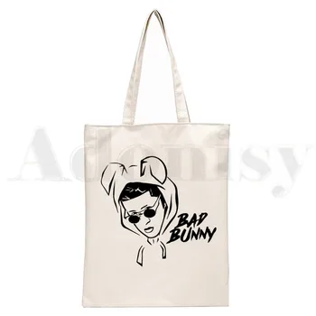 Hip Hop Populárnej Hudby Zlých Bunny Jednoduché, Elegantné Ženy Plátené Tašky Kabelky Tašky Cez Rameno, Bežné Nákupy Dievčatá Kabelka