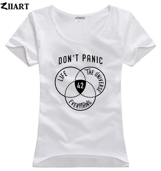 Nerobte paniku 42 Odpoveď na Život, Vesmír Všetko, pár šaty dievča, žena, žena o-krku bavlna short-sleeve T-shirt