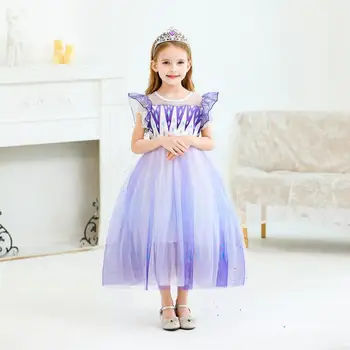 Fancy Dievča Elsa Zdobiť s Príslušenstvom Deti Fialová Snehová Kráľovná, Princezná Šaty Vianočné Elegantné Dievčatá Narodeninovej Party Šaty
