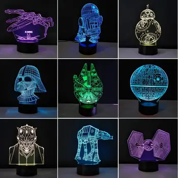 Stars Wars Model 3D LED Nočné Svetlo Tvorivé Usb Remote Stôl, stolná Lampa Domov Osvetlenie 7 Farieb changingh Luminaria Deti Darčeky
