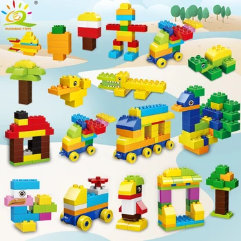 HUIQIBAO Kreatívne HOBBY Veľká Veľkosť Farebné Stavebné Bloky Kompatibilné Duploed vlak zvierat truck Tehly Vzdelávania hračka pre deti,