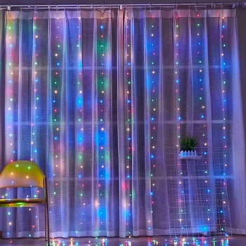 Garland Opony 3Mx3M Rozprávkových Svetiel Vianočné Osvetlenie Vnútorné 3Mx1M Vlkovcový LED Svetelné Girlandy LED Vianočné Dekorácie pre Domov