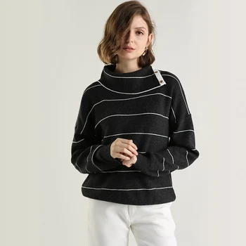 Veľké klope sveter žena lenivý knitwear pulóver vlna vonkajšie nosenie prekladané klesnutie tričko turtleneck topy dámske