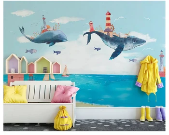 Beibehang abstraktných de parede 3d Vlastné Nordic Tvorivé Akvarel Stredomoria Tichom Veľryba Deti Miestnosti Osobnosti Tapety