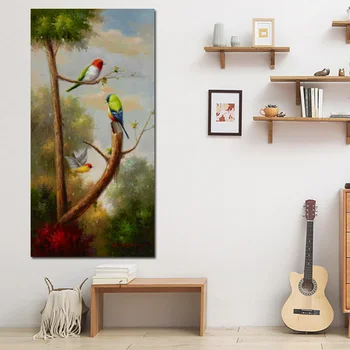 Abstrakt Vták Papagáj na Pobočku, olejomaľba na Plátne, Plagát a Tlač Prírodné Nordic Moderné Nástenné Obrázok pre Obývacia Izba